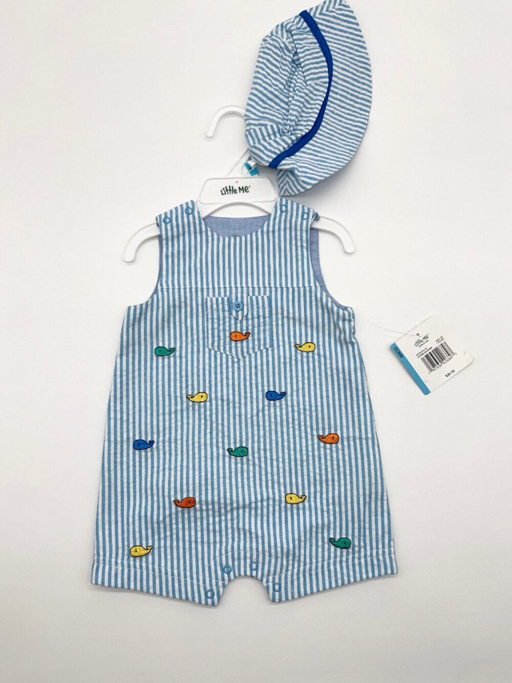 NWT Little Me Unisex 6M Cotton Romper with Matching Hat